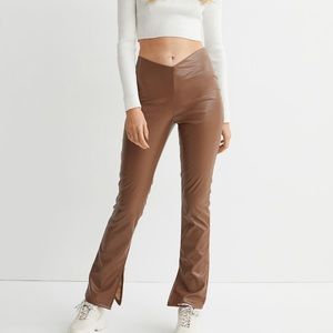 Flared Leather pants with v shape waist